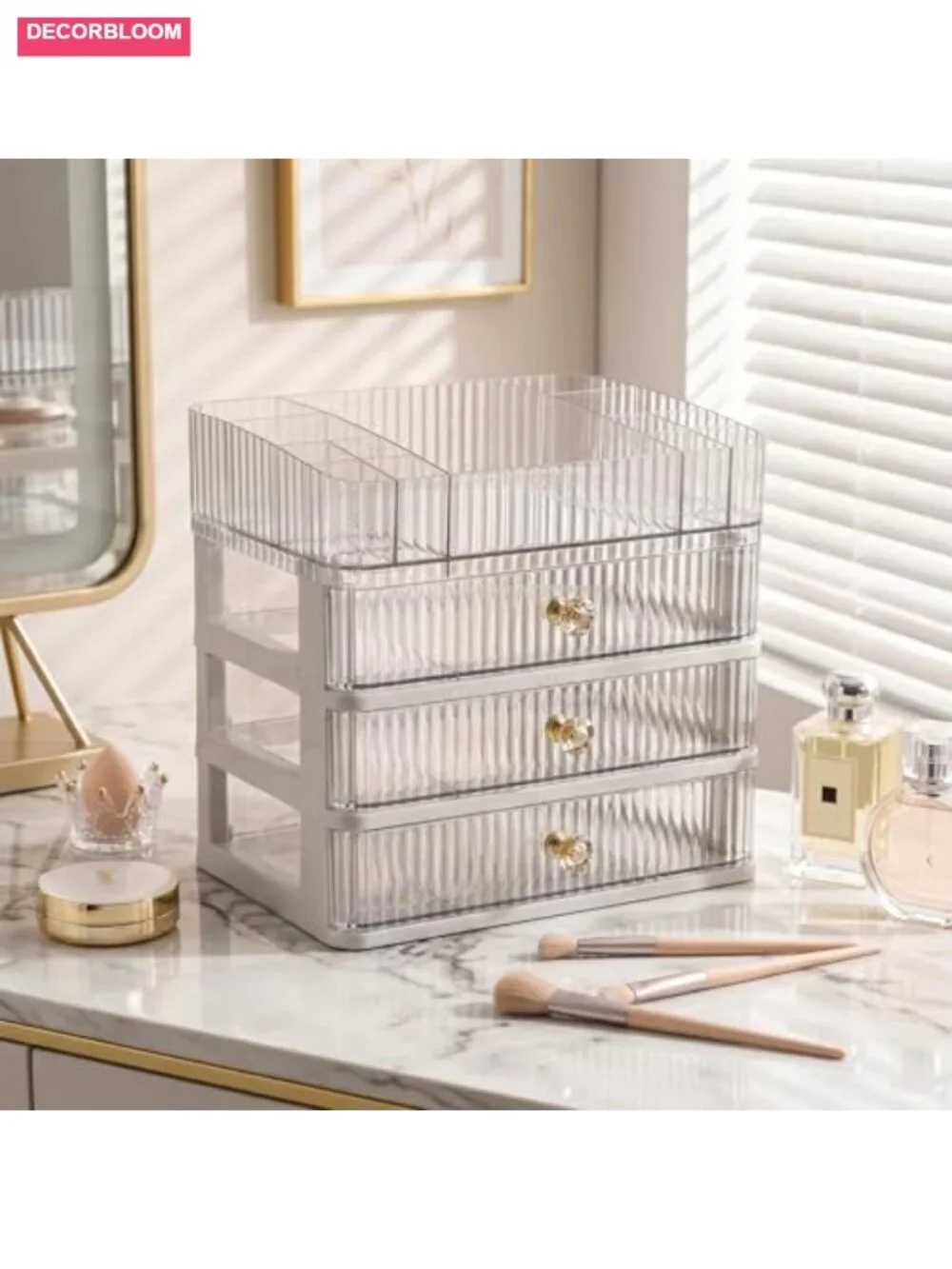 Makeup Organizer with 3 Drawers, Clear Cosmetic Display Case, Skincare